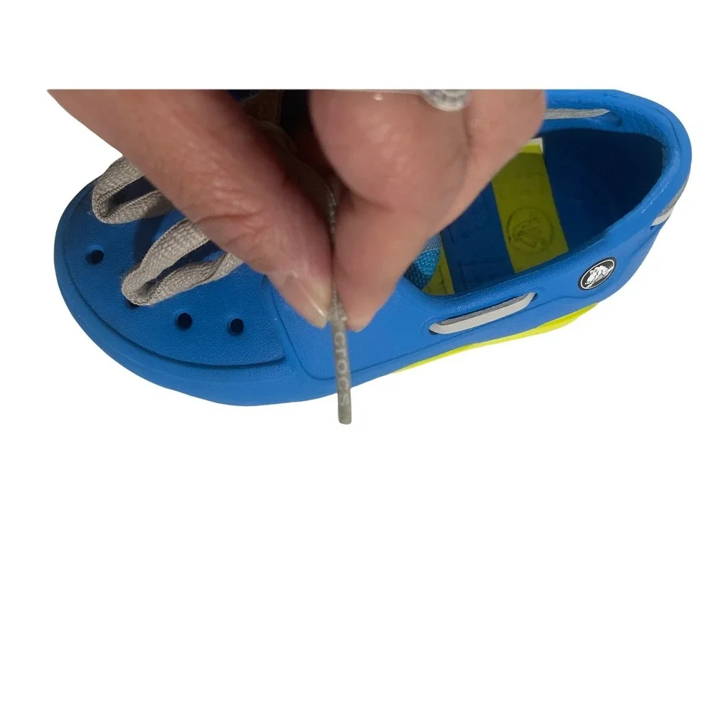 baby CROCS size 7 blue yellow loafer style A1